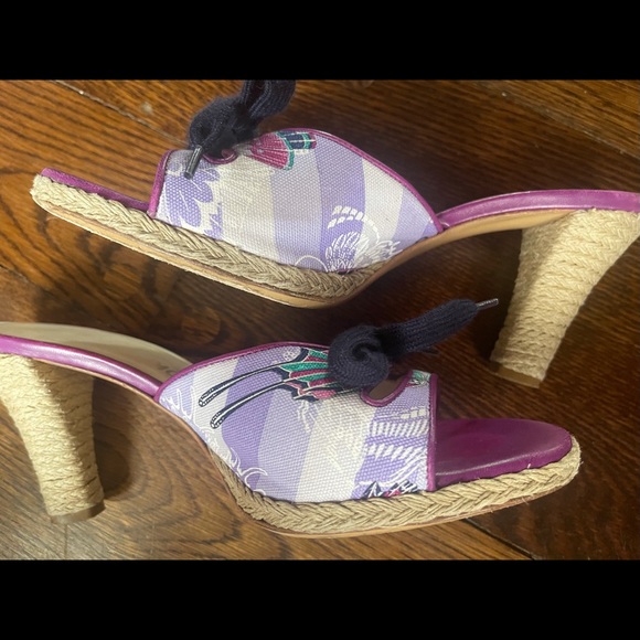 Ferragamo Andromaki Fabric & Leather Heel Sz 10 - Picture 9 of 14